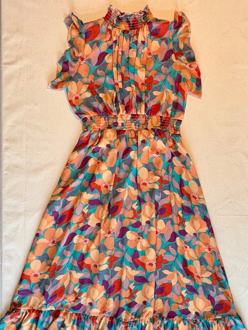 Melloday Floral Dress Smocked Waist Ruffle Bottom